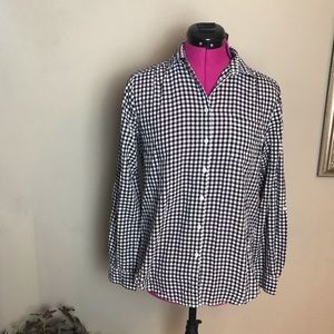 Ann Taylor Black/White Button Down Gingham Top